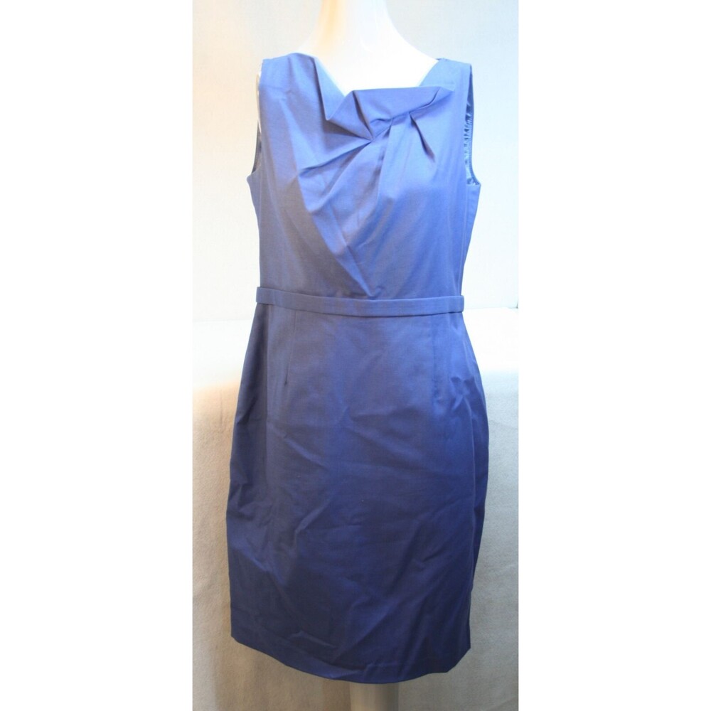 Elie Tahari Womens Blue Sleeveless Asymmetric Neck Sheath Dress Belt Formal sz 8